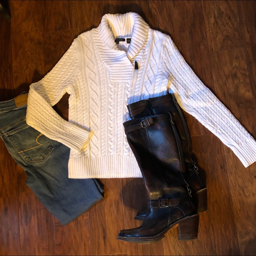 100% Cotton-Knit Sweater w/ Bone Detail